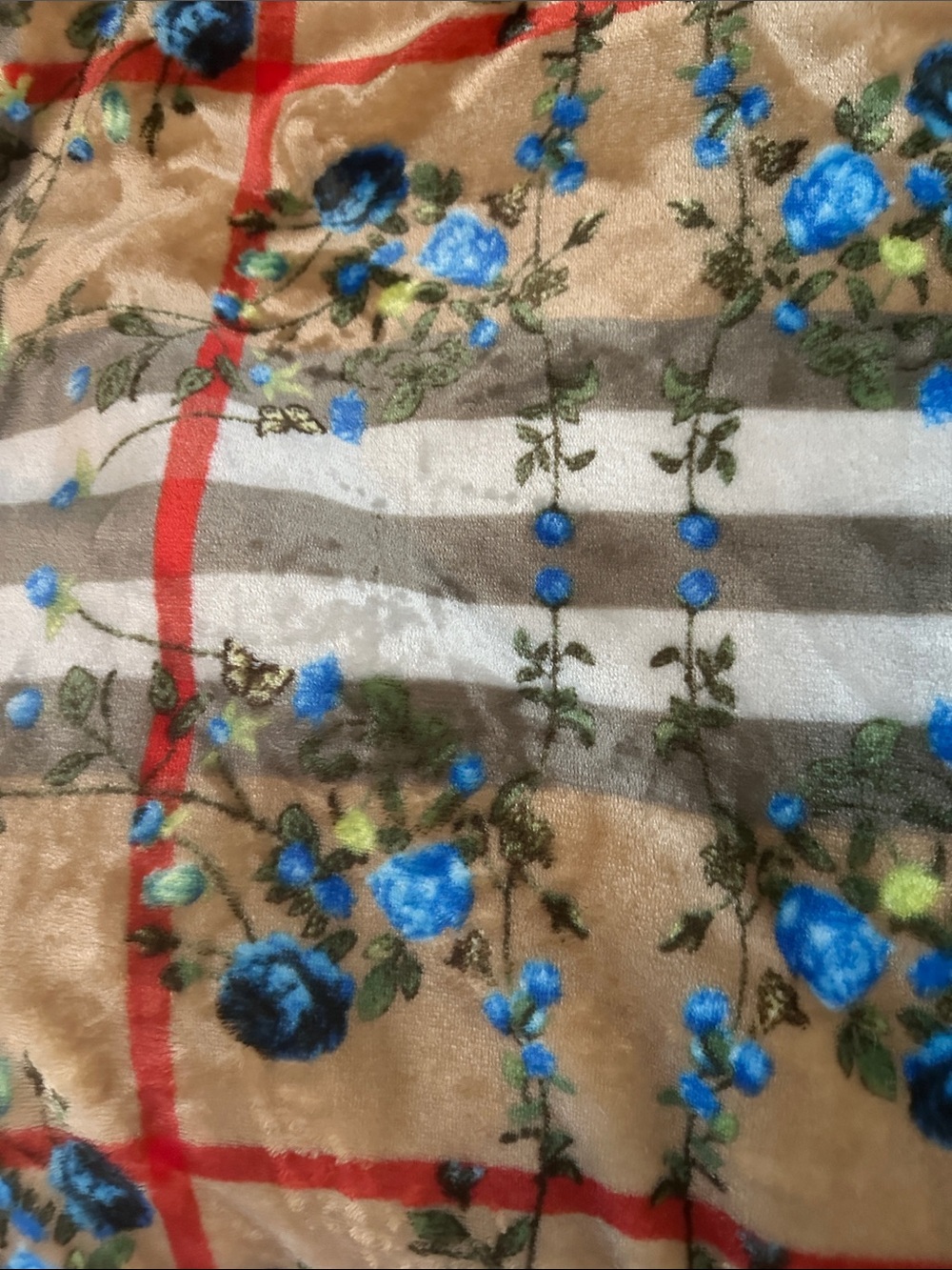 Burberry Floral Check Throw in Tan, Blue, Red, Green